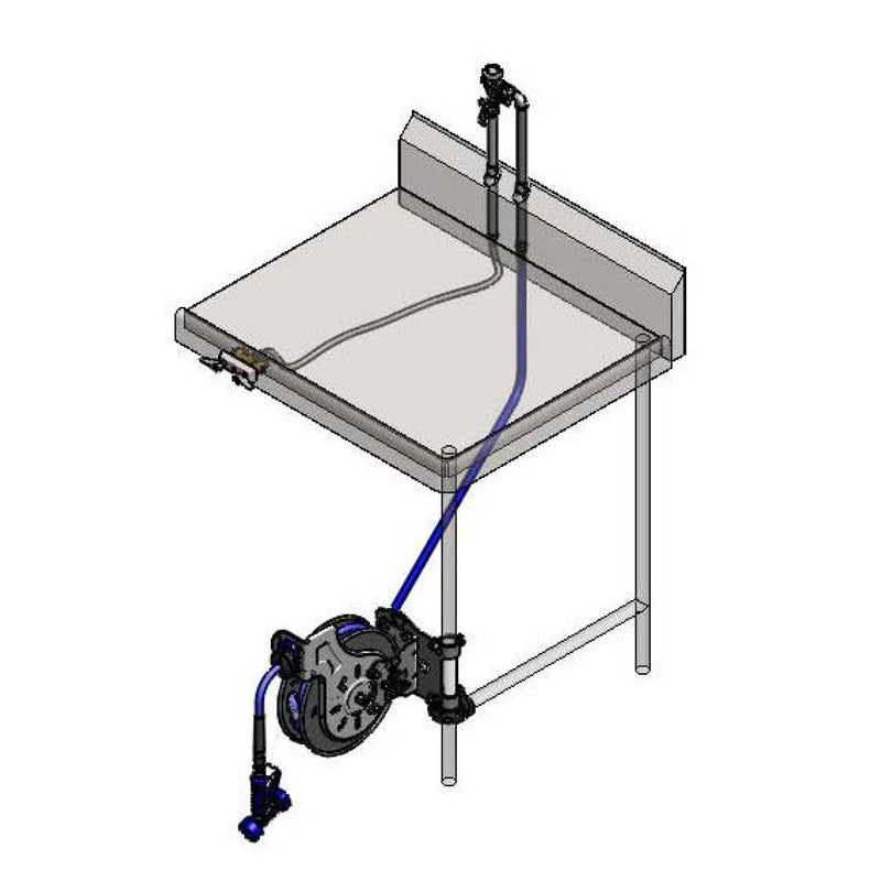 T&S Brass B-7132-U02TS3 SS Hose Reel System - Table Leg Bracket & MV Water Gun