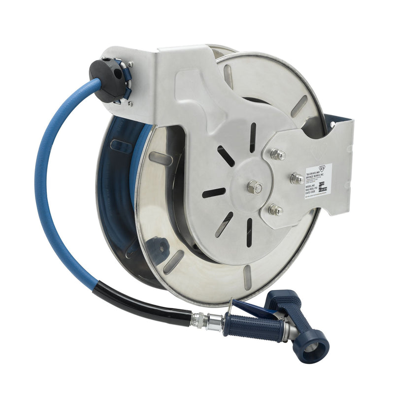 T&S Brass B-7133-02 Open SS Hose Reel - 1/2" x 35' w/ 5/16" Rear Trigger Gun