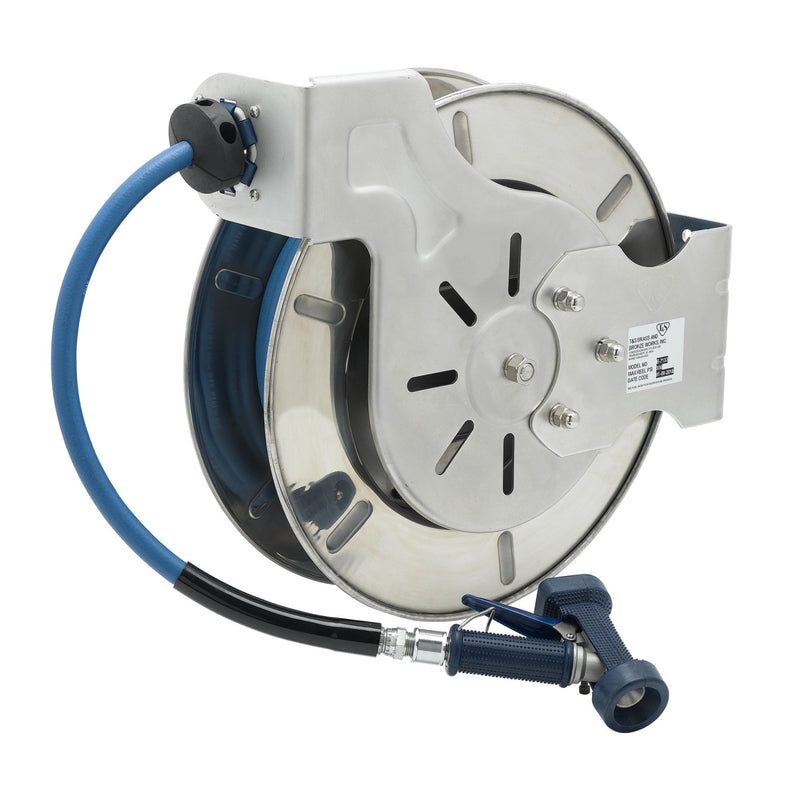 T&S Brass B-7133-03 Open SS Hose Reel - 1/2" x 35' w/ 7/16" Rear Trigger Gun