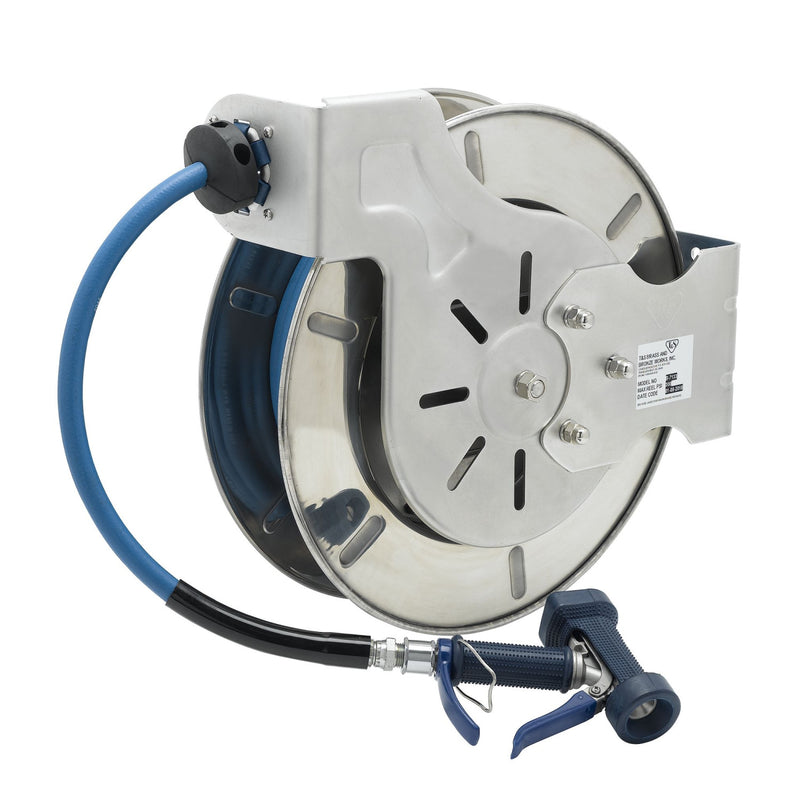 T&S Brass B-7133-05 Open SS Hose Reel - 1/2" x 35' w/ 5/16" Front Trigger Gun