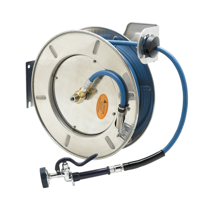 T&S Brass B-7142-01 Open SS Hose Reel - 50' Hose w/ Standard Spray Valve