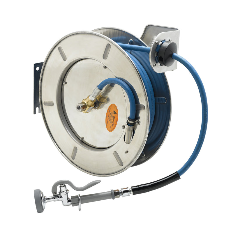 T&S Brass B-7142-01M Open SS Hose Reel - 50' Hose w/ EB-0107 Spray Valve
