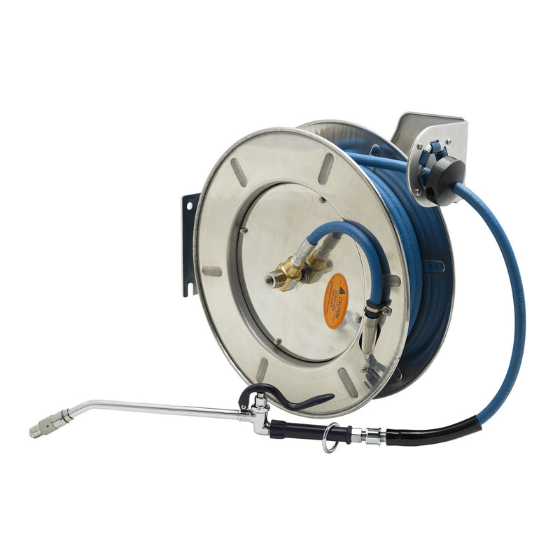 T&S Brass B-7142-10 Open SS Hose Reel - 50' Hose w/ Extended Spray Wand
