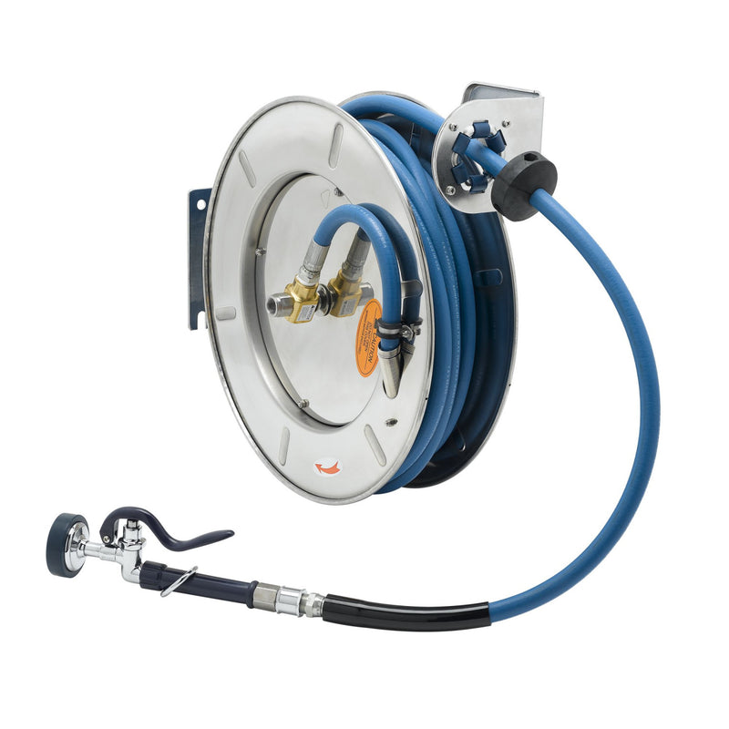 T&S Brass B-7143-01 Open SS Hose Reel - 1/2" x 50' w/ EB-0107 Spray Valve