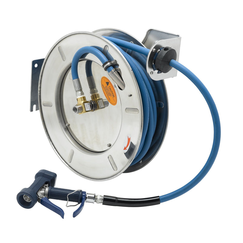 T&S Brass B-7143-05 Open SS Hose Reel - 1/2" x 50' w/ 5/16" Front Trigger Gun