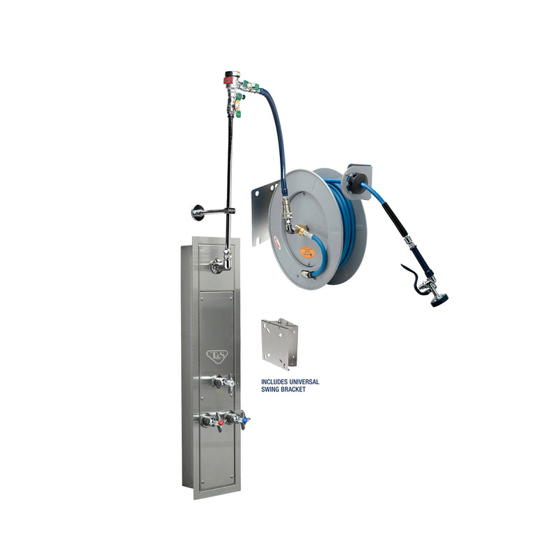 T&S Brass B-7242-U01WS7BC 50' Recessed Hose Reel Station - Standard Mixing Valve & Bracket