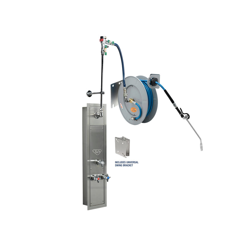T&S Brass B-7242-U10WS7BC 50' Recessed Hose Reel Station - Mixing Valve & Swing Bracket