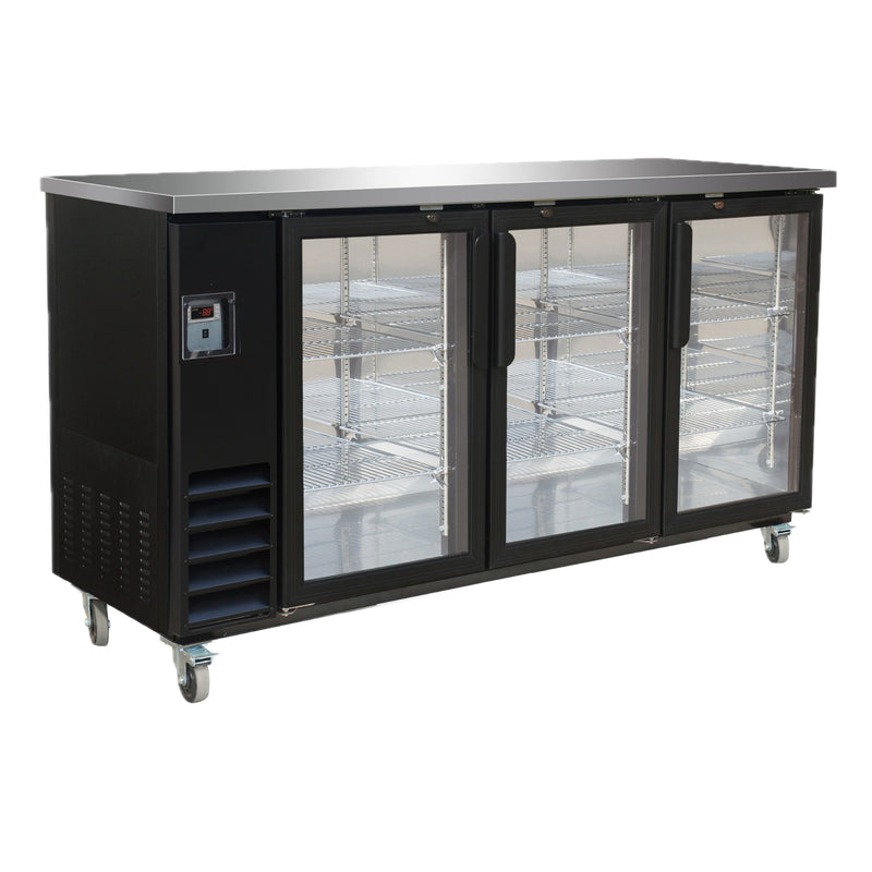 Serv-Ware 73" 3-Door Glass Back Bar Cooler - Commercial Beer Refrigerator