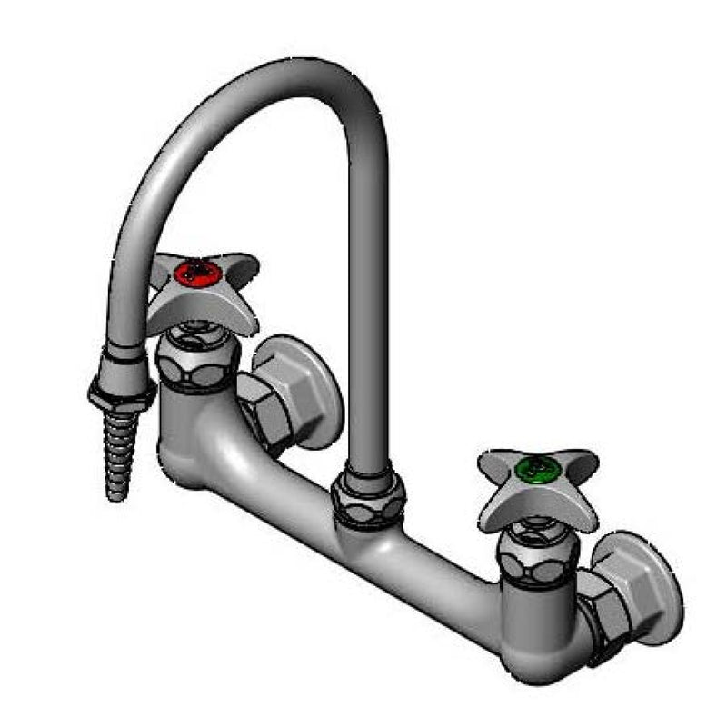 T&S Brass BL-5725-02 Lab 8" Wall Mount Mixing Faucet - Swivel Gooseneck & 4-Arm Handles