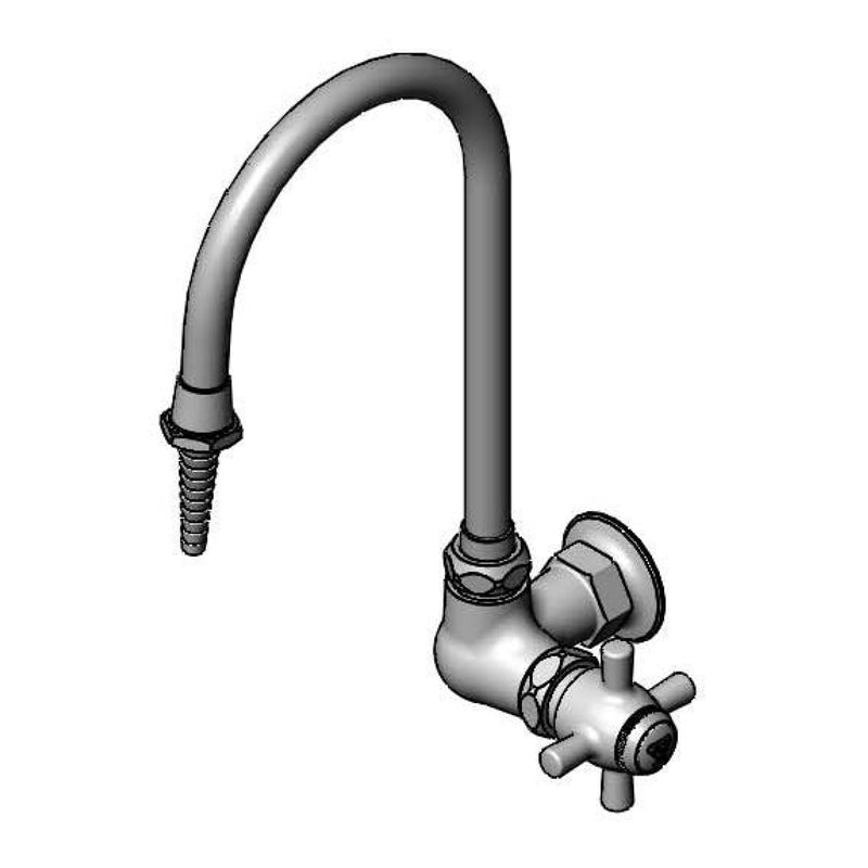 T&S Brass BL-5860-01TL Tin-Lined Wall Mount Lab Faucet - Rigid Gooseneck & Serrated Tip