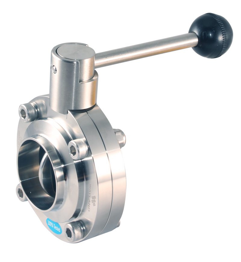 2.5" Butt-Weld Butterfly Valve 4-Position Pull Handle - VITON (BFVBW-PH) - T316L Stainless Steel - Wayland Industries - W6BFVBW-V-25-PH