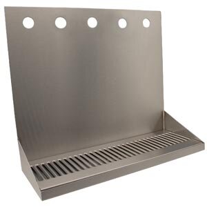 Micro Matic DP-322LD-5 16 Inch Wall Mount Drip Tray Trough Stainless Steel with Five Faucet Holes