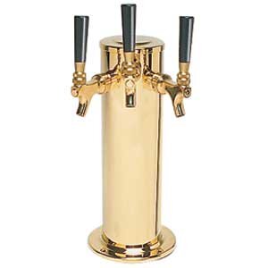 Micro Matic DS-243-PVD 4" Draft Beer Tower - 3 Faucets, Air Cooled, Brass Finish