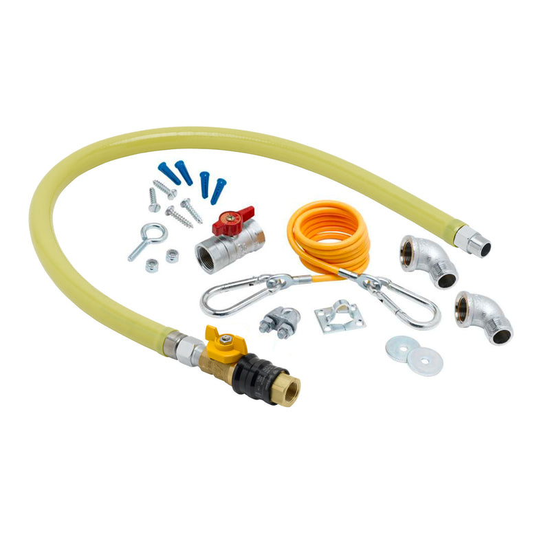 T&S Brass HG-4D-36G-K 3/4" NPT x 36" L Gas Connector Hose - Quick Disconnect & Restraining Cable