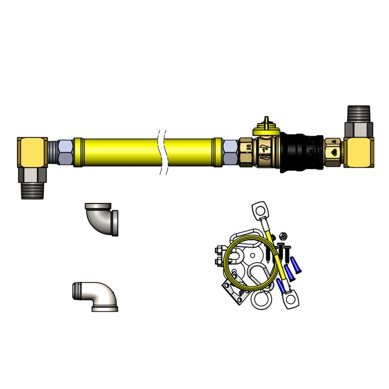 T&S Brass HG-4E-48GS-K 1" NPT x 48" L Gas Connector Kit - Quick-Disconnect, 90° Elbow & Cable Kit