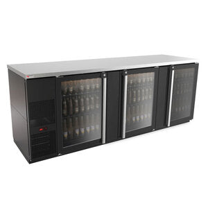 Micro Matic MBB94G-E 95 Inch Refrigerated Back Bar Cabinet 39.2 cu ft Three-section Black Vinyl