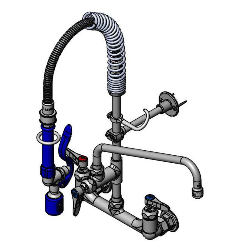 T&S Brass MPM-8WLN-12-SWV 12" Swing Nozzle 8" Wall Mount Mini Pre-Rinse - S-0107-J Valve & Live Swivel