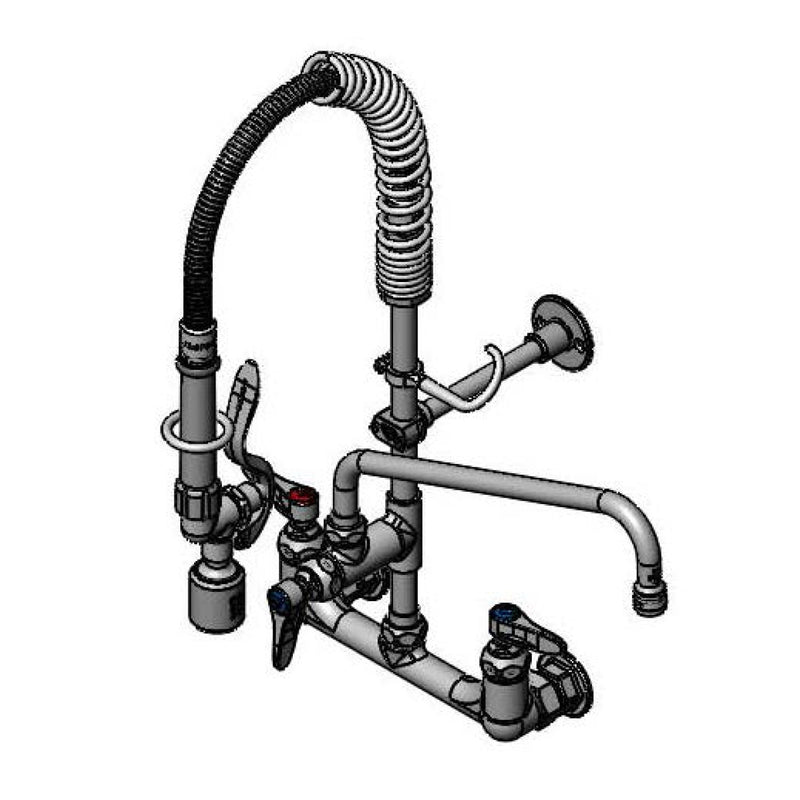 T&S Brass MPY-8WLN-12 12" Swing Nozzle 8" Wall Mount Mini Pre-Rinse - Lever Handles & S-0107-C Valve