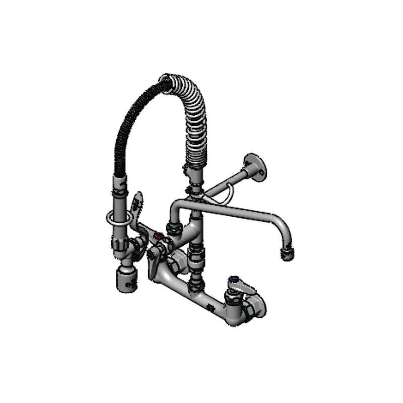 T&S Brass MPY-8WLV-12-CRT 12" Swing Nozzle 8" Wall Mount Mini Pre-Rinse - Vacuum Breaker & Accessory Tee