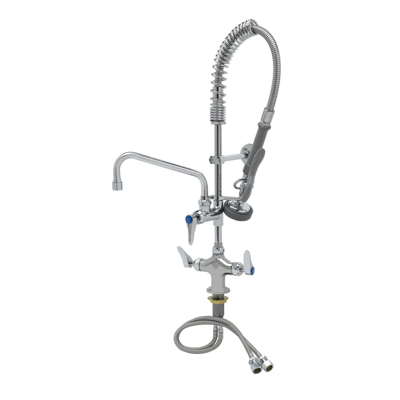T&S Brass MPZ-2DLN-08-CRF 8" Swing Nozzle Single Hole Deck Mount Mini Pre-Rinse - Cerama & G1/2" Flex Inlets