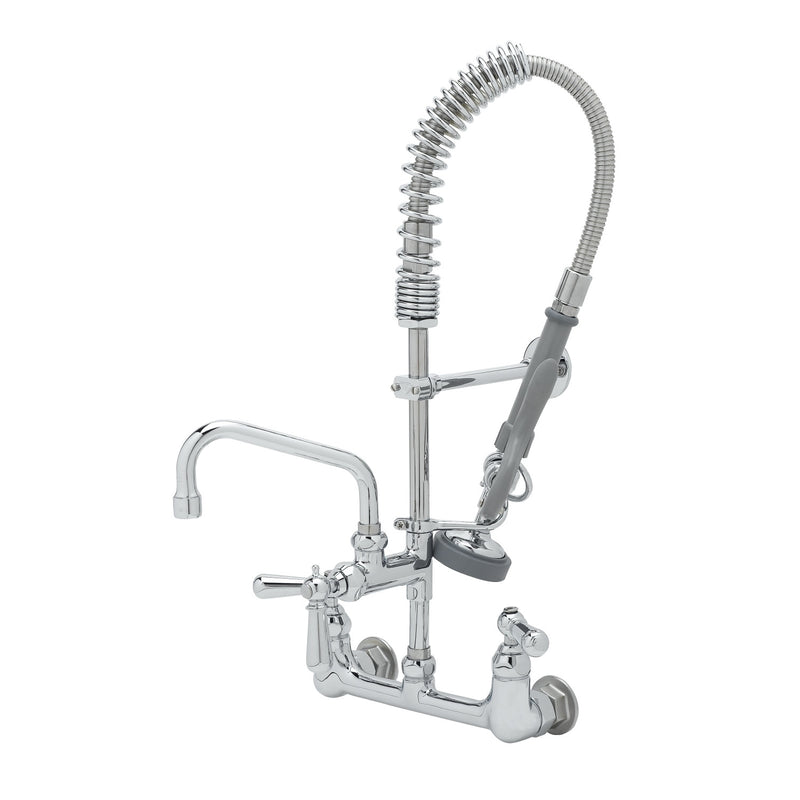 T&S Brass MPZ-8WCN-06 6" Swing Nozzle 8" Wall Mount Mini Pre-Rinse Unit - Club Handles