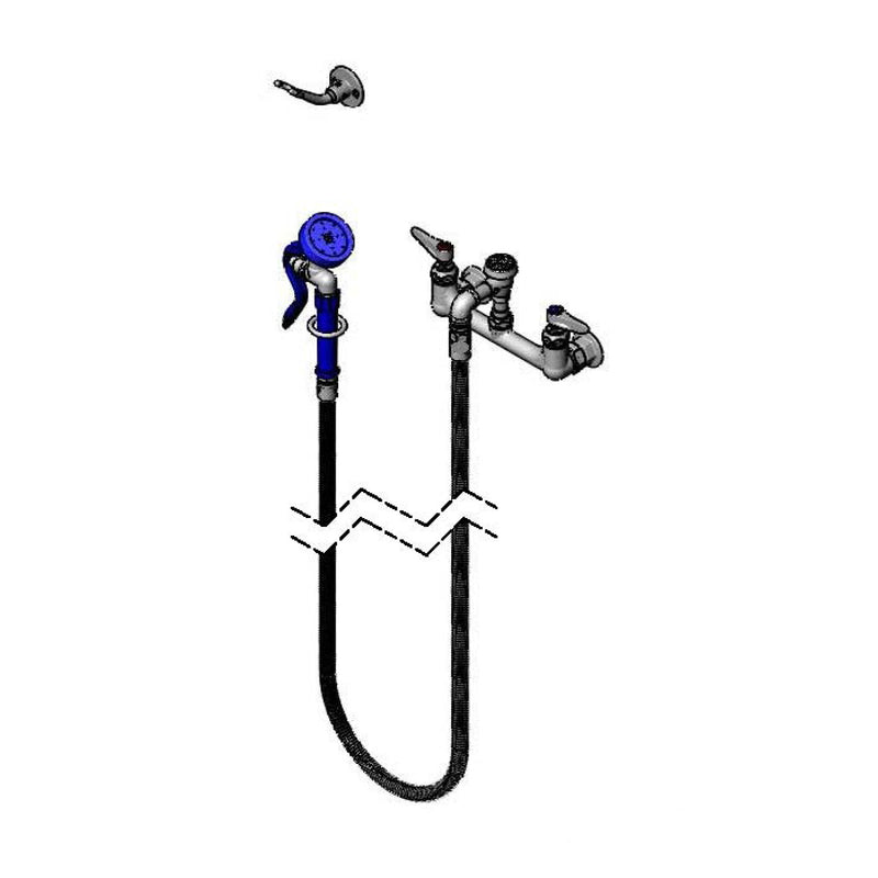 T&S Brass P3-8WREV Pet Grooming Faucet - 8 Inch Wall Mount 104 Inch Stainless Hose Angled Spray