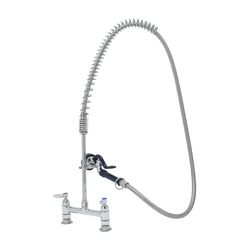 T&S Brass PB-8DOSN00PZLXB Overhead Spring 8" Deck Mount Pet Grooming Unit - 12" Riser & Blue EB-107 Valve