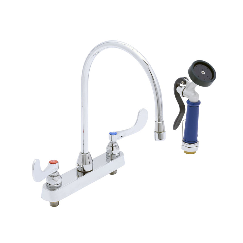 T&S Brass PG-2347-WH4-VH 9" Gooseneck Deck Mount Pet Grooming Faucet - 78" Hose & 4" Wrist Handles