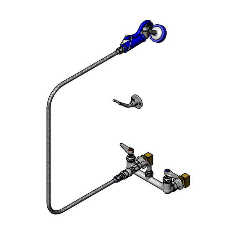 T&S Brass PG-8WSAV-VH 8" Wall Mount Pet Grooming Faucet - Aluminum Spray Valve, Vinyl Hose & Vacuum Breaker