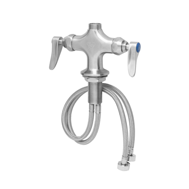 T&S Brass S-0200-LN Single Hole Deck Mount Stainless Steel Double Pantry Faucet Base - Less Nozzle