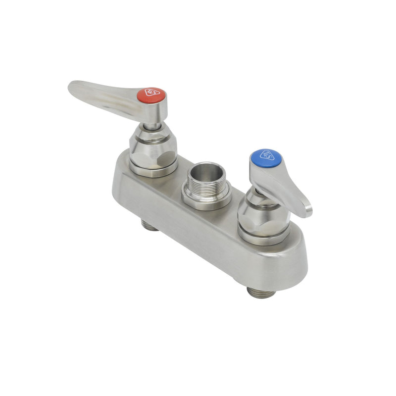T&S Brass S-1110-LN 4" Deck Mount Stainless Steel Faucet Base - Less Nozzle (1/2" NPT Male Inlets)