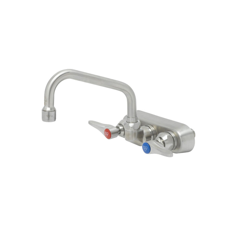 T&S Brass S-1115 4" Wall Mount Stainless Steel Workboard Faucet - 6" Swing Spout