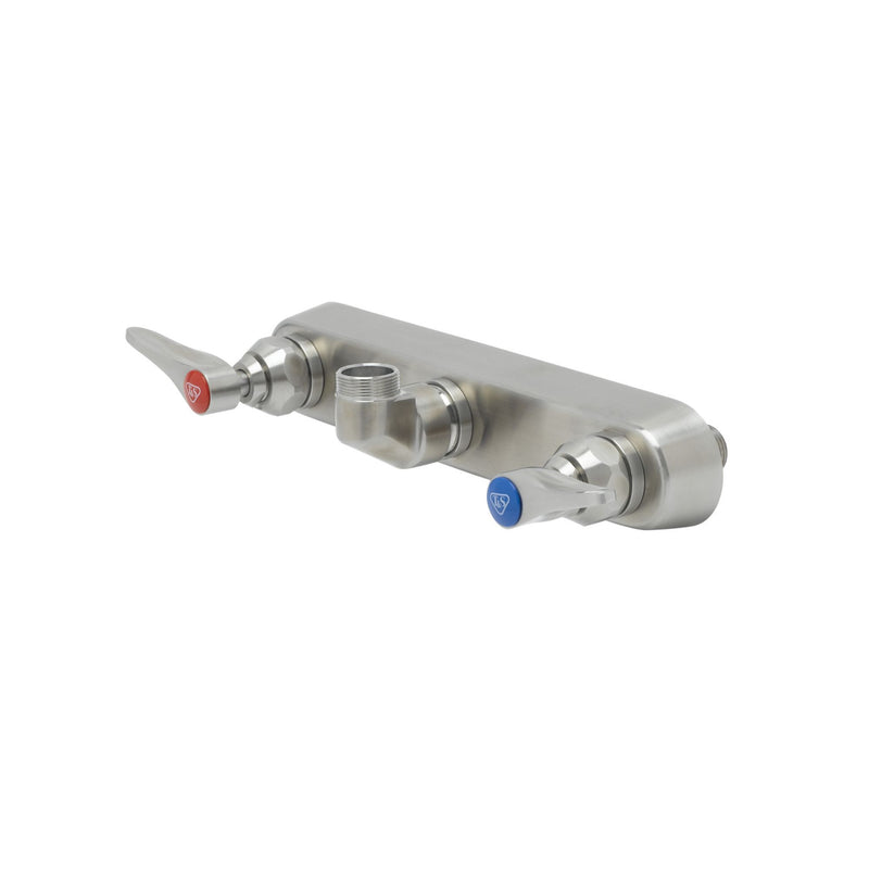 T&S Brass S-1125-LN 8" Wall Mount Stainless Steel Faucet Base - Less Nozzle (1/2" NPT Male Inlets)