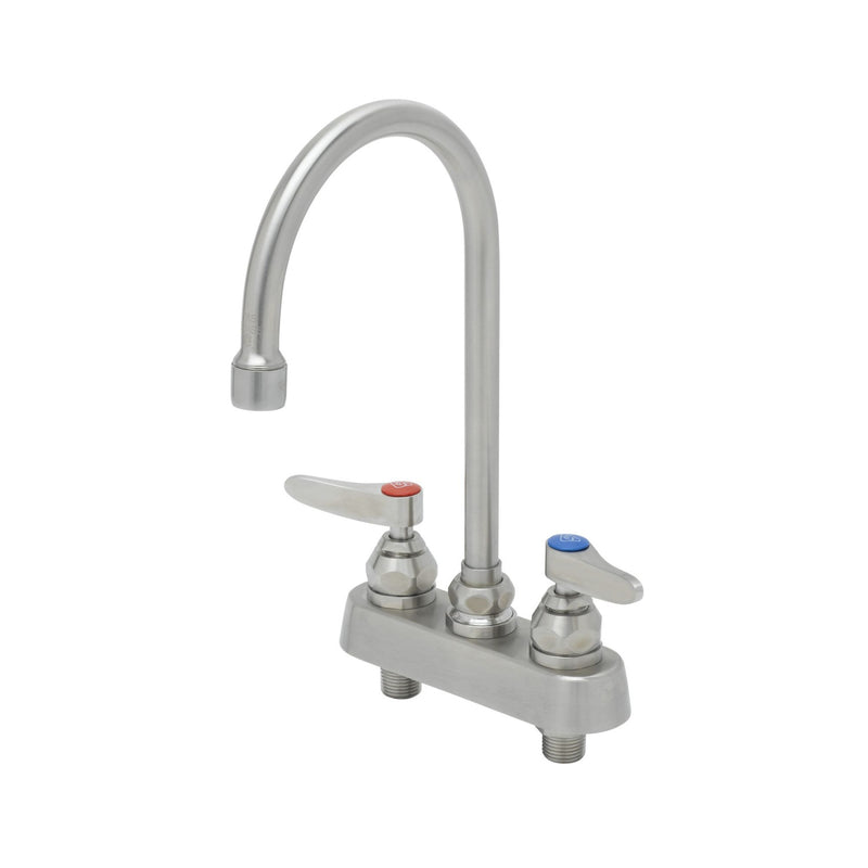 T&S Brass S-1141 4" Deck Mount Stainless Steel Workboard Faucet - 6" Swivel Gooseneck Spout