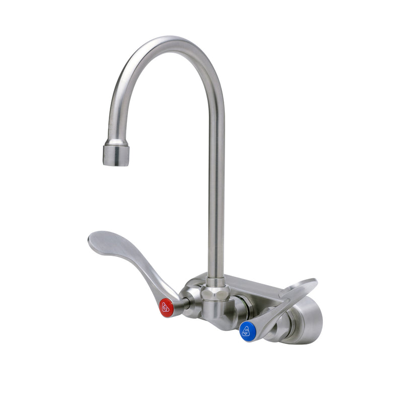 T&S Brass S-1146-04-CR 4" Wall Mount Stainless Steel Workboard Faucet - 6" Gooseneck Spout