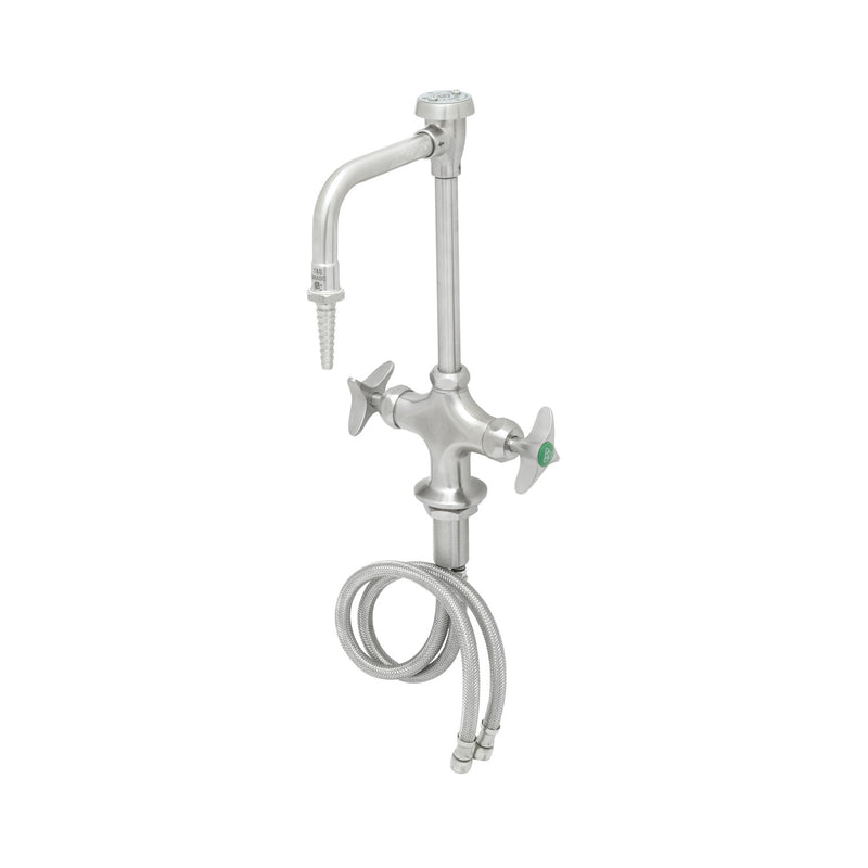T&S Brass SL-5700-08CR Deck Mount Stainless Steel Lab Mixing Faucet - Vacuum Breaker Gooseneck with 4-Arm Handles