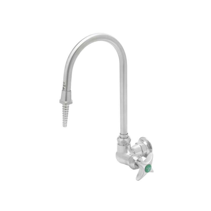 T&S Brass SL-5710-01CR Stainless Steel Wall Mount Lab Faucet - Gooseneck w/ Serrated Tip & 4-Arm Handle