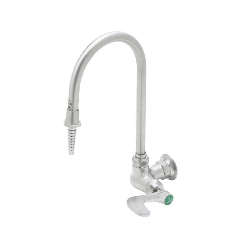 T&S Brass SL-5710-01CRWH4 Stainless Steel Wall Mount Lab Faucet - Gooseneck w/ Serrated Tip & Wrist Action
