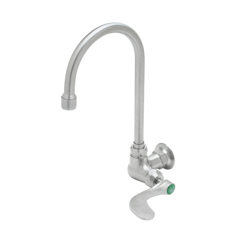 T&S Brass SL-5710-04CRWH4 Stainless Steel Wall Mount Lab Faucet - Gooseneck w/ 4" Wrist Action Handle