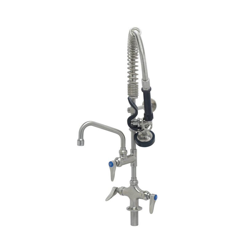 T&S Brass SMPK-2DLN-06 6" Swing Nozzle Stainless Steel Mini-Pre-Rinse Unit - 4" Deck Mount with Lever Handles