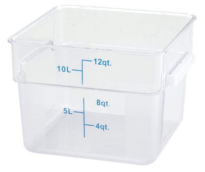 Winco PCSC-12C 12 Quart Storage Container Square with Built-in Handles Polycarbonate Clear