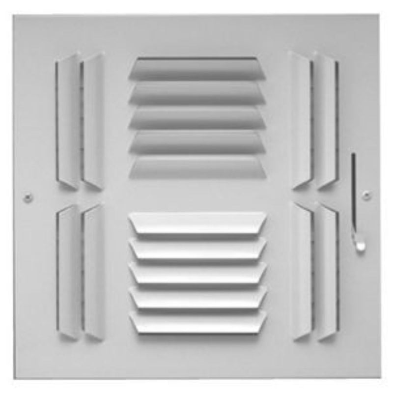 AirMate 03461212CW, 12x12 4-Way Air Register, White Steel Sidewall & Ceiling Air Vent with Multi-Shutter Damper