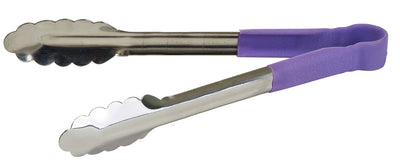 Winco UTPH-12P 12 Inch Utility Tongs with Non-slip Handle Purple Stainless Steel