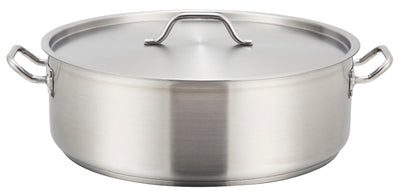 Winco SSLB-10 10 Quart Brazier Pan with Cover Tri-ply Stainless Steel Induction Ready