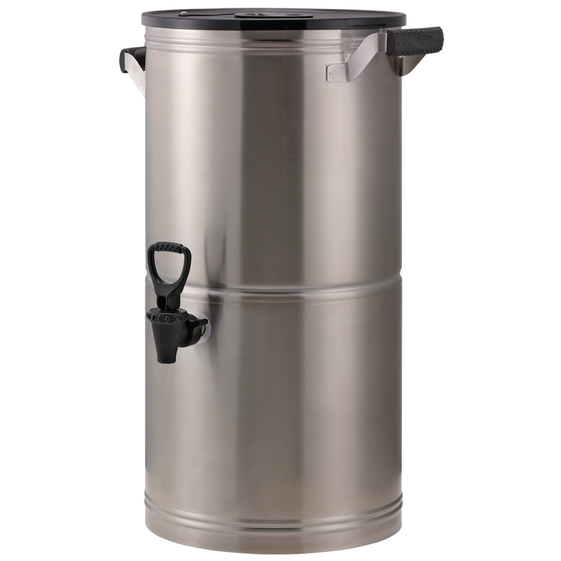 Round 5-Gallon Commercial Stainless Tea Urn - Brushed Stainless Steel and Black High-Volume