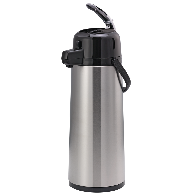 Eco-Air® 2.5-Liter Glass Vacuum Insulated Lever Lid Airpot in Brushed Stainless and Black