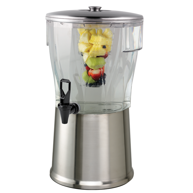Service Ideas Essential 5-Gallon Round Cold Beverage Dispenser - Brushed Stainless and Black