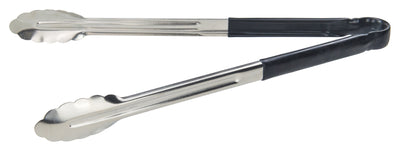 Winco UT-16HP-K 16 Inch Utility Tongs for Cold Food Service Stainless Steel Black