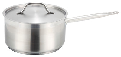 Winco SSSP-6 6 Quart Sauce Pan Round with Cover Welded Handle Tri-Ply Stainless Steel Induction Ready