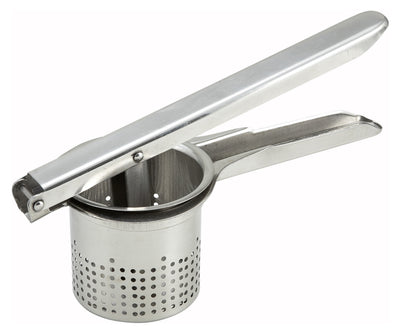Winco PR-9 10 Inch Length Round Potato Ricer Stainless Steel Manual with Ergonomic Design